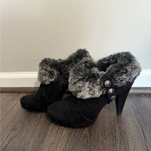 Limelight Black Faux Fur Heeled Boots
